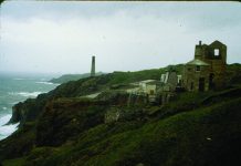 mining in cornwall, england along the coastline