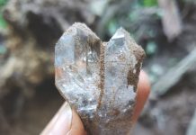 heart shaped herkimer diamond just dug from a vug