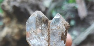 heart shaped herkimer diamond just dug from a vug