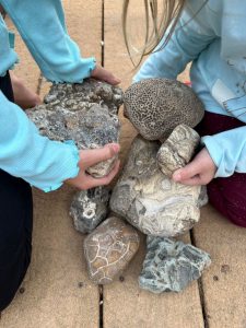 rock collecting buddies holding some of the rocks they found