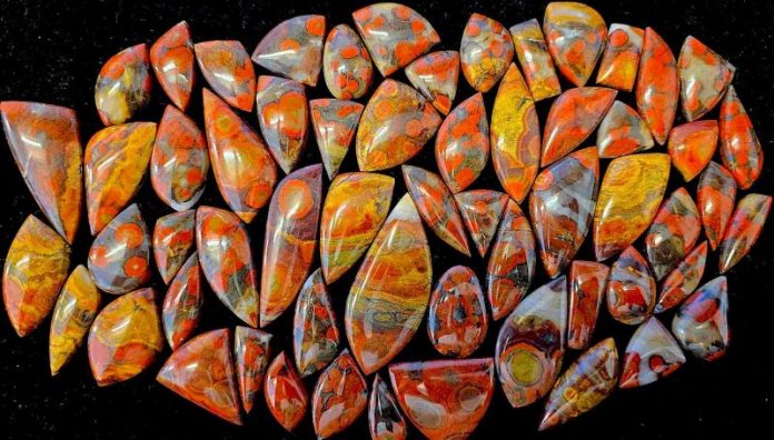 a menagerie of various morgan hill poppy jasper cabochons