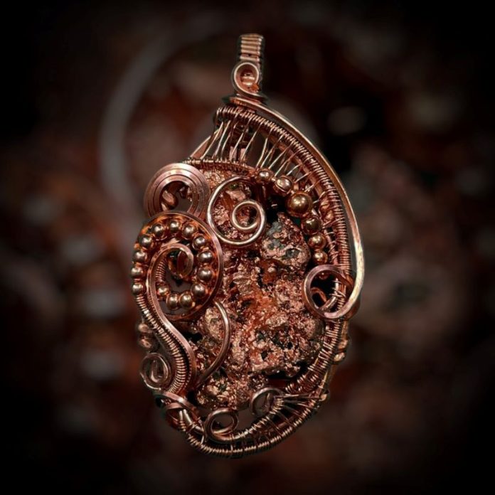 native copper nugget pendant made by Julie Park with a lapidary career in geology