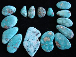 turquoise inclusions include pyrite and manganese in these kingman turquoise cabs