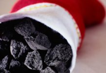 coal pieces in a stocking