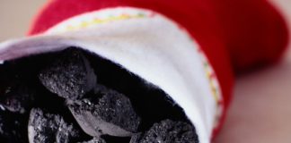 coal pieces in a stocking