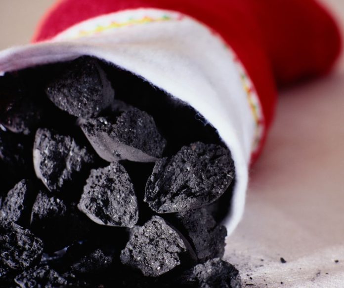 coal pieces in a stocking