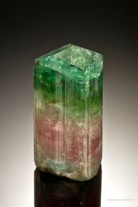 watermelon tourmaline with lighter pink on bottom and green at the top