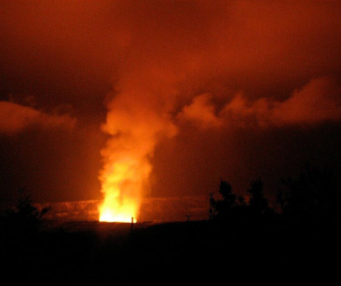 eruption in hawai`i volcanoes national park where pele's curse is said to have begun