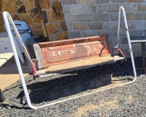 bench made from chevy pickup truck tailgate sitting outside rock cafe oklahoma