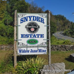 snyder estate and widow jane mine entrance sign